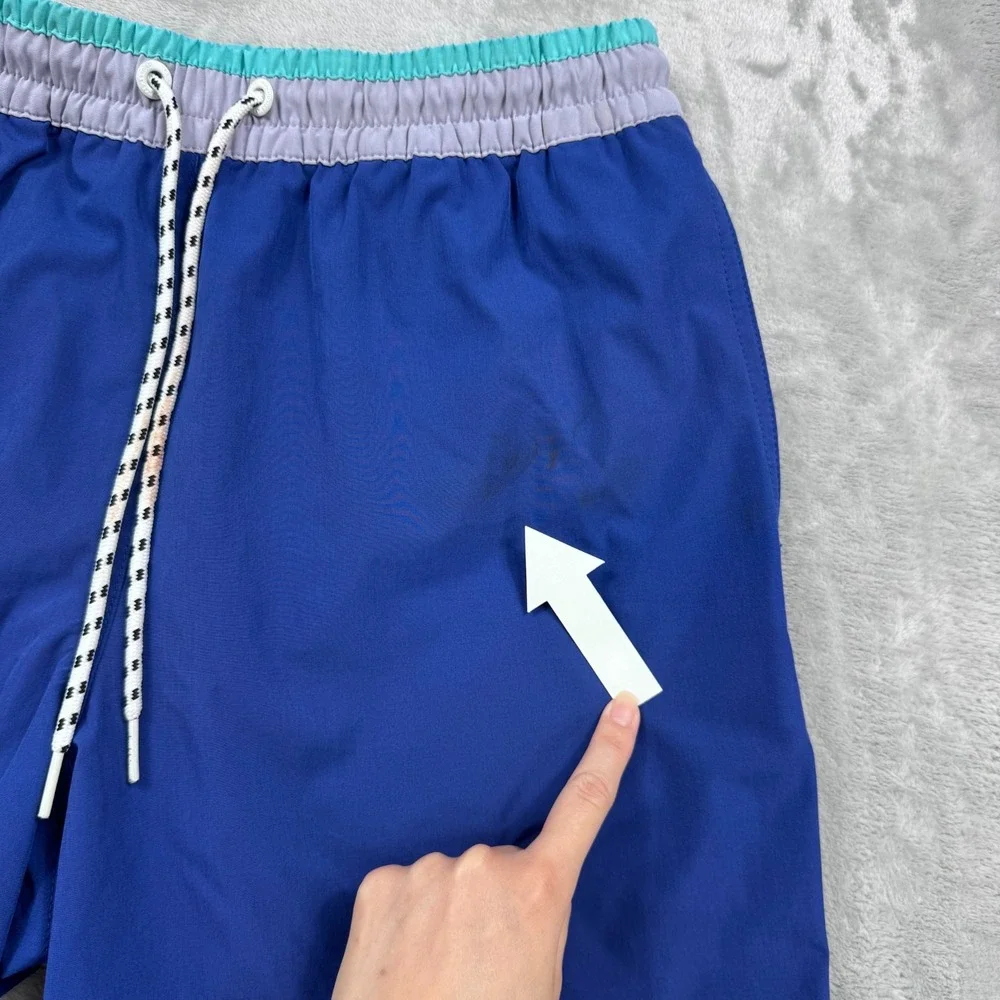 Chubbies Swim Trunks Men Small Blue Lined Drawstring Logo Slash‎ Pockets